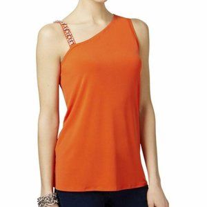 "INC INTERNATIONAL CONCEPTS" ORANGE ONE SHOULDER SEQUINED STRAP TOP SIZE: M NWT